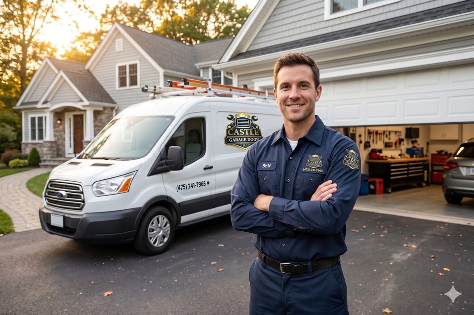 Castle Garage Door technician working on a garage door